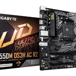 GIGABYTE B550M DS3H AC R2 Motherboard - AMD Ryzen 5000 CPUs, 5+3 Phases VRM, up to 4733MHz DDR4 (O.C.), 1xPCIe 4.0 + 1xPCIe 3.0 M.2, Wi-Fi 5, 1GbE LAN, USB 3.2 Gen 1
