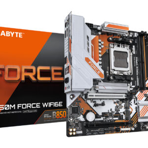 GIGABYTE B850M FORCE WIFI6E Motherboard - AMD Ryzen 9000 Series CPUs, 8+2+2 Phases Digital VRM, up to 9600MHz DDR5 (OC), 1xPCIe 5.0 + 2xPCIe 4.0 M.2, Wi-Fi 6E, 2.5 GbE LAN, USB 3.2 Gen 2