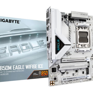 GIGABYTE B850M EAGLE WIFI6E ICE Motherboard - AMD Ryzen 9000 Series CPUs, 8+2+2 Phases Digital VRM, up to 8200MHz DDR5 (OC), 1xPCIe 5.0 + 1xPCIe 4.0 M.2, Wi-Fi 6E, 2.5 GbE LAN, USB 3.2 Gen 2