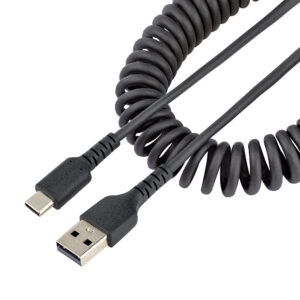 StarTech.com 1.6ft (50cm) USB-A to USB-C Fast Charging Cable, Rugged, Coiled, Charge & Sync, 3A, USB 2.0, TPE Jacket and Aramid Fiber - USB Charging Cord