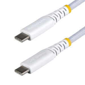 StarTech.com 30cm (1ft) White USB-C Charging Cable, 60W (3A) PD, Dual-Layer Braided Nylon/TPE Jacket, Rugged USB C Charging Cord, USB 2.0 Laptop Charger Cable
