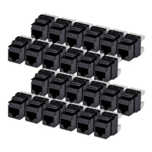 StarTech.com Cat6 Keystone Jack, 24-Pack RJ45 Ethernet Keystone Jacks, UTP Cat6 Wall Jack, 180-Degree 110 Punch Down, Black