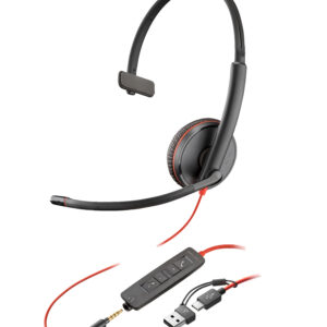 HP Poly Blackwire 3215 Monaural USB-C Headset +3.5mm Plug +USB-C/A Adapter