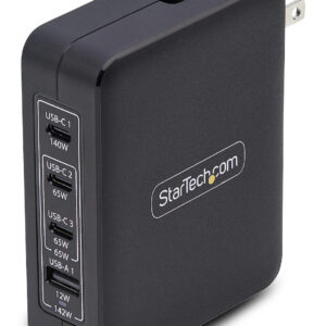 StarTech.com 140W USB-C Wall Charger, 3x USB-C/1x USB-A, PD 3.1 International GaN Power Adapter for MacBook/Dell XPS/Inspiron